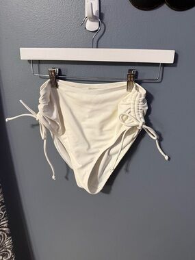 Ruched Side High-Waist Bikini Bottoms - White